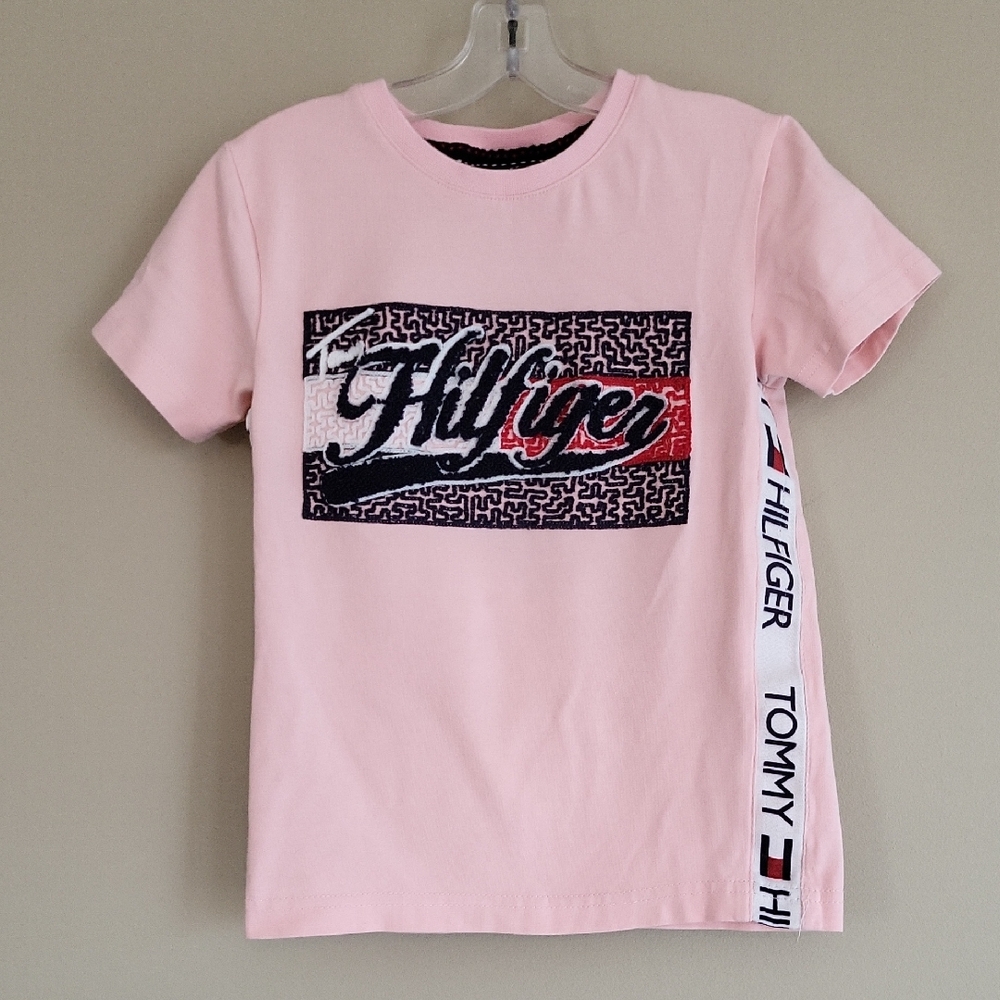 Tommy Hilfiger pink tee shirt with bold logo design